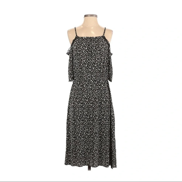 Topshop Pleated Mosaic Cold Shoulder Midi Dress - Picture 1 of 5